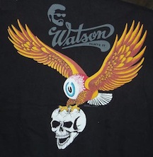 Larry watson flying eyeball eagle wings skull t shirt tee black silk screened bloody watson logo